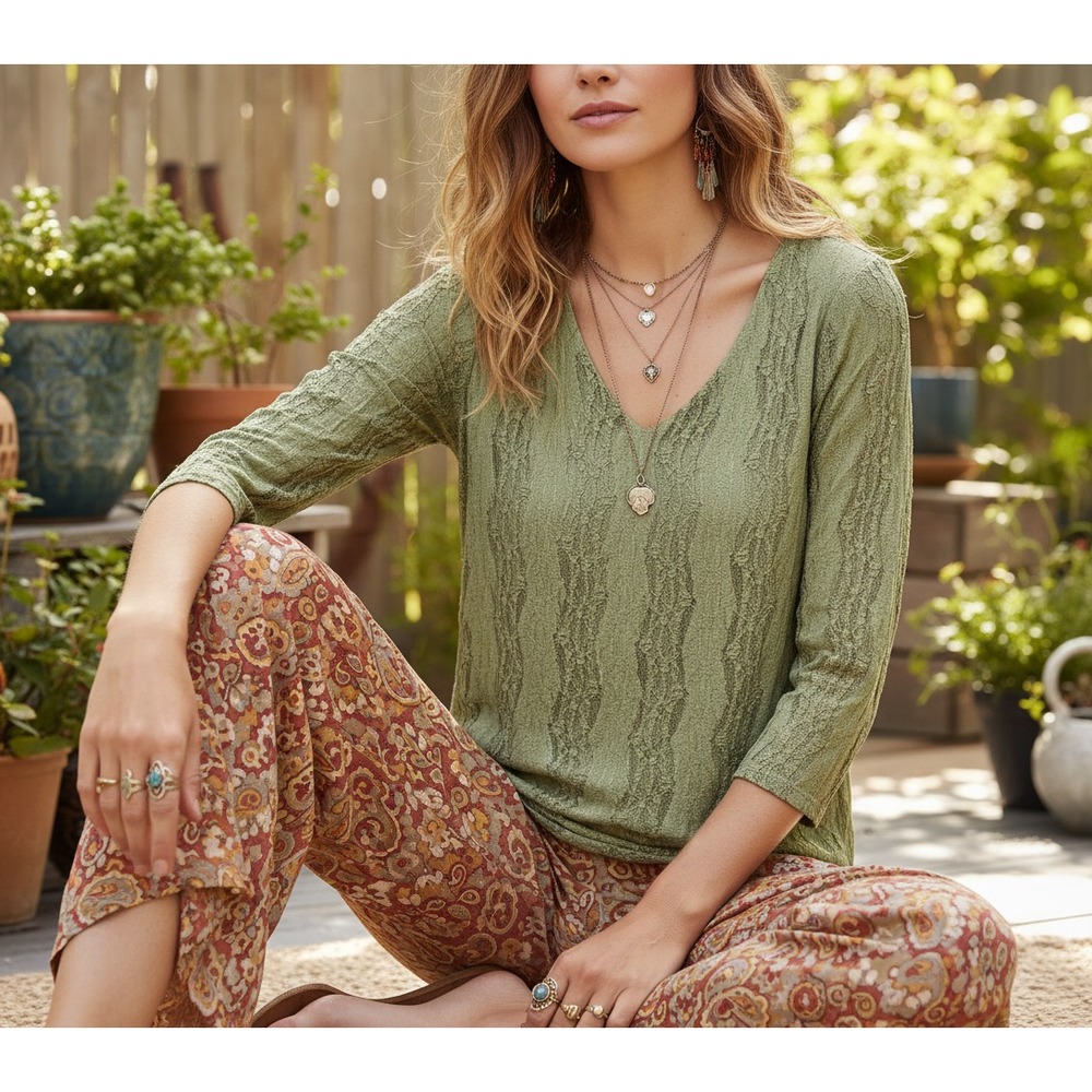 Venezia 14 16 L XL Top Green Lace Boho Cottage Fairy Coastal Earthy Chic Fairy